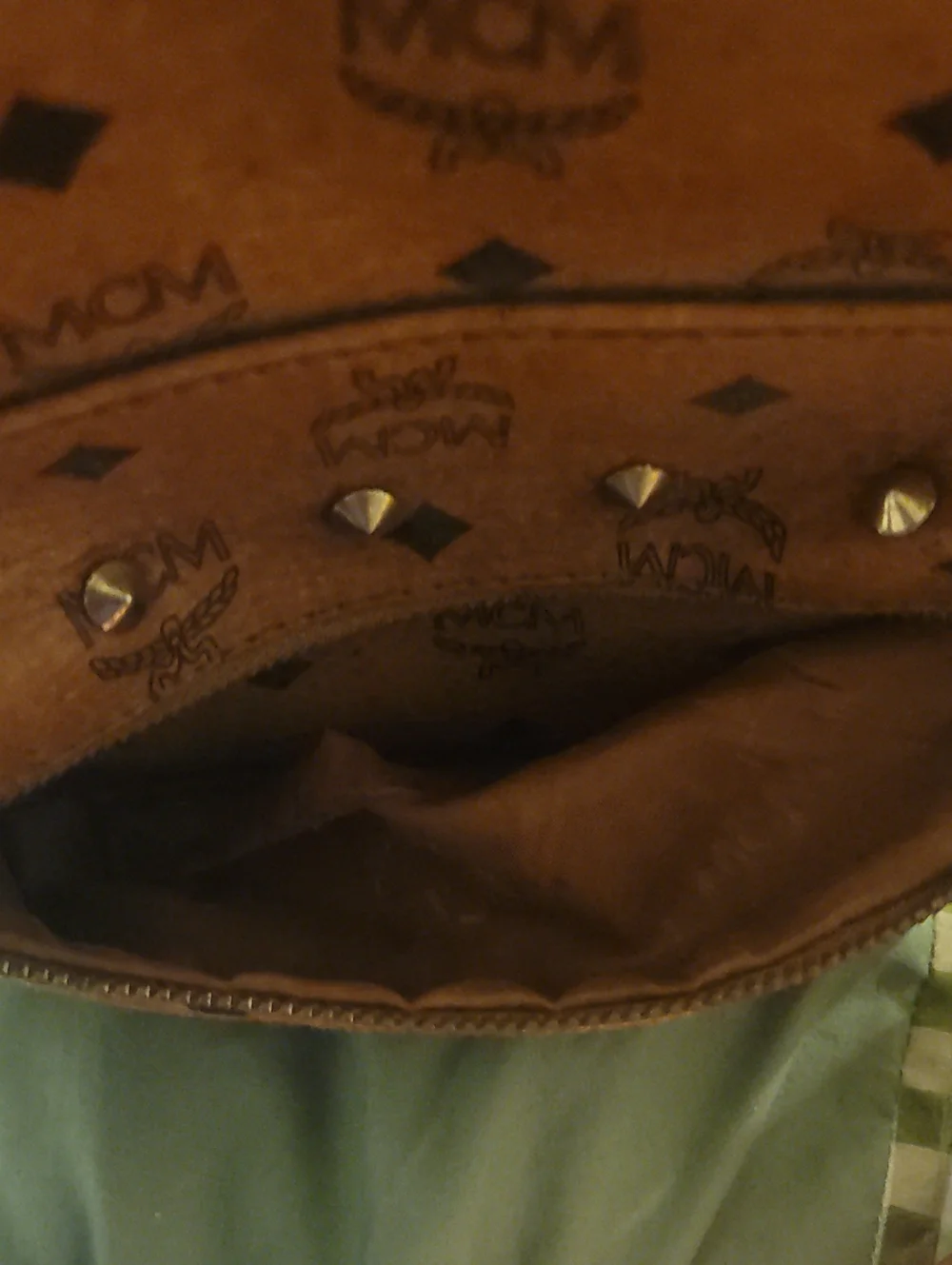 MCM Cognac Brown Monogram Leather Backpack with Gold Studs